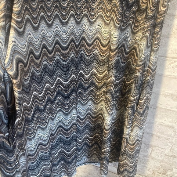 Ab STUDIO Jersey Knit Neutral Color Gray Blue Tan Pattern Print Dress Size Large - Picture 6 of 6